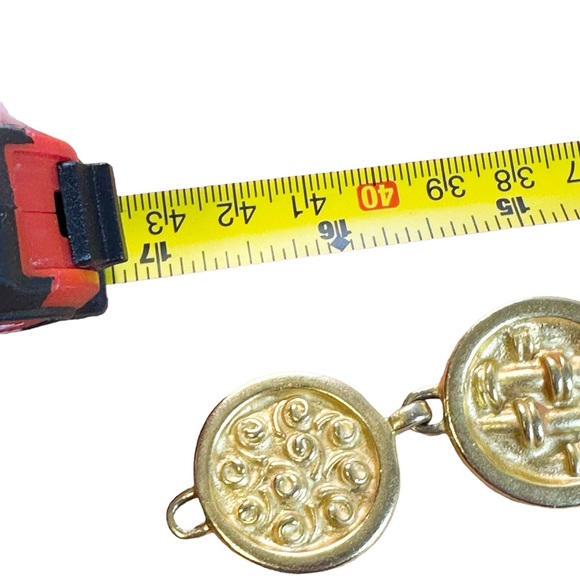 Vintage 80s Gaudy Engraved Disk Matte Gold Tone Statement Necklace Avant Garde - Picture 4 of 6